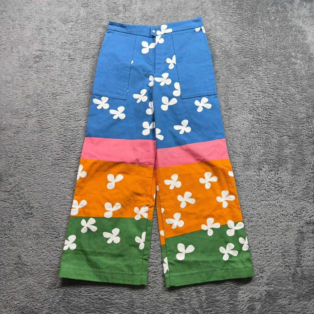 Vintage Handmade Floral Colorblock Wide-Leg Pants
